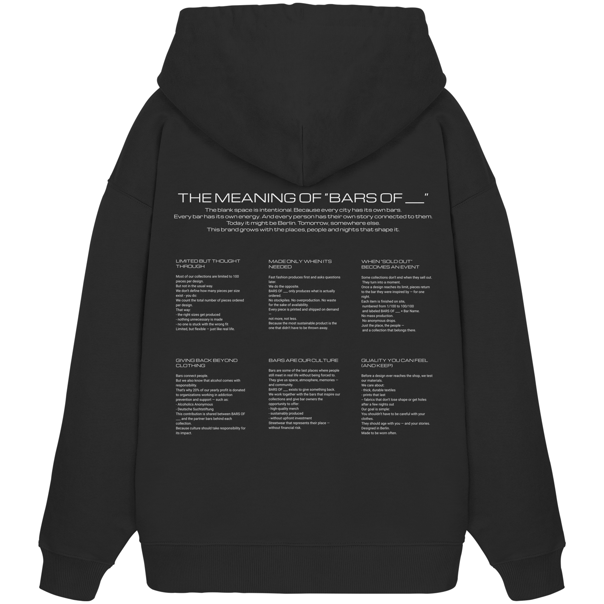 Hoodie, overiszed - BARS OF ___ "Principles" in black