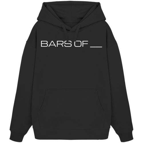 Black hoodie with 'BARS OF ___' text on a white background
